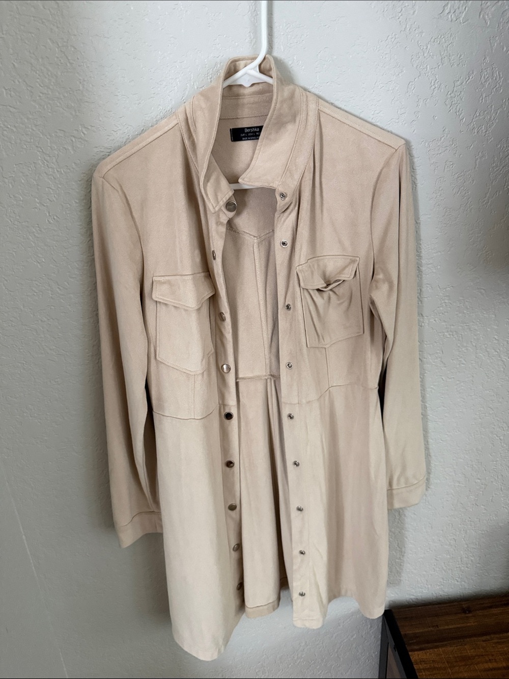 Bershka Women's Light Beige Teddy Jacket with Snap Front - Picture 3 of 4